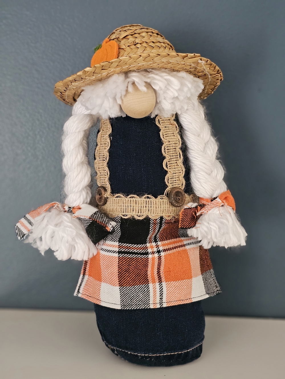 Autumn Plaid Gnome Doll in Orange and Cream